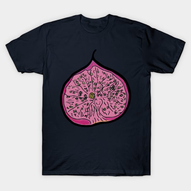 Colourful, cut open, hand drawn fig. Seeds and flesh detailed. T-Shirt by ellen